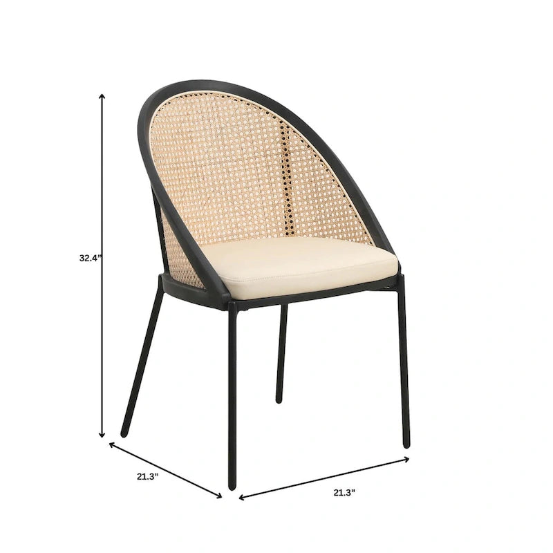 Sedia da pranzo in vinile con schienale in vimini – Grigio chiaro / Verde oliva / Crema / Tortora / Antracite, 1 posto