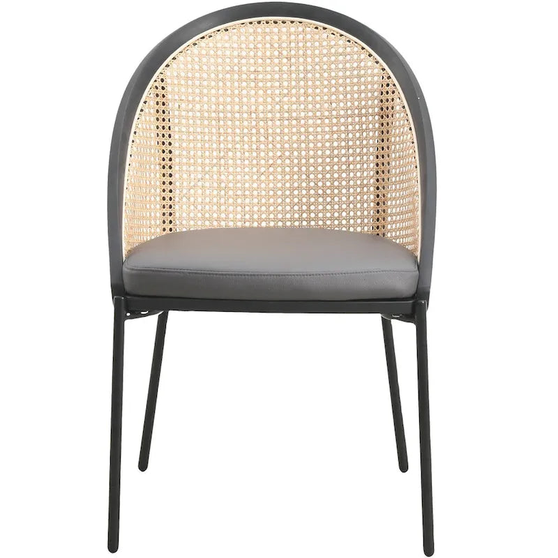 Sedia da pranzo in vinile con schienale in vimini – Grigio chiaro / Verde oliva / Crema / Tortora / Antracite, 1 posto