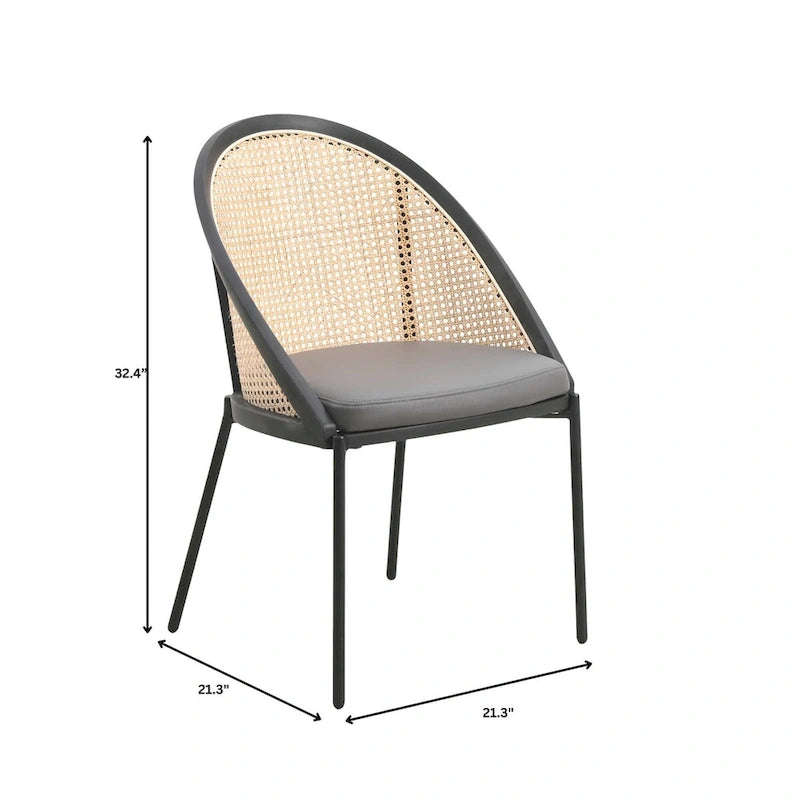 Sedia da pranzo in vinile con schienale in vimini – Grigio chiaro / Verde oliva / Crema / Tortora / Antracite, 1 posto