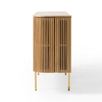Madia in legno di frassino color beige naturale con gambe dorate, stile a 4 ante