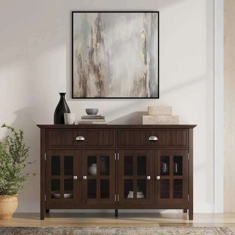 Brunette Brown Credenza a buffet transizionale a 4 ante – Adatta 1 famiglia