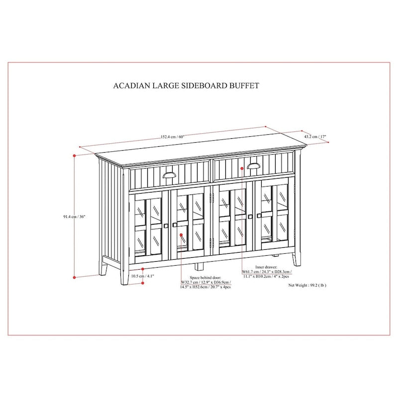 Brunette Brown Credenza a buffet transizionale a 4 ante – Adatta 1 famiglia