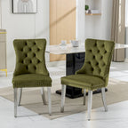 Sedia da pranzo trapuntata in velluto verde oliva / viola, gambe cromate, 1 posto