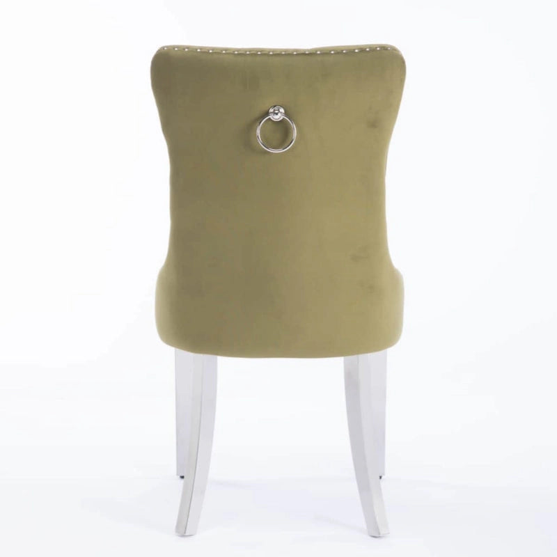 Sedia da pranzo trapuntata in velluto verde oliva / viola, gambe cromate, 1 posto
