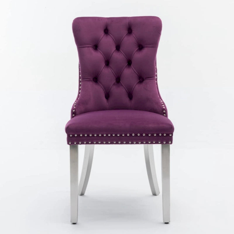 Sedia da pranzo trapuntata in velluto verde oliva / viola, gambe cromate, 1 posto