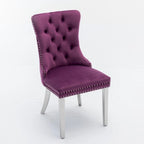Sedia da pranzo trapuntata in velluto verde oliva / viola, gambe cromate, 1 posto