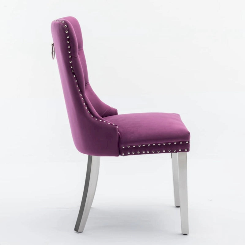 Sedia da pranzo trapuntata in velluto verde oliva / viola, gambe cromate, 1 posto