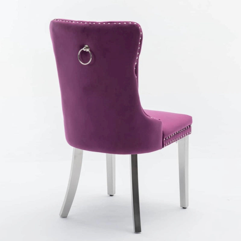 Sedia da pranzo trapuntata in velluto verde oliva / viola, gambe cromate, 1 posto