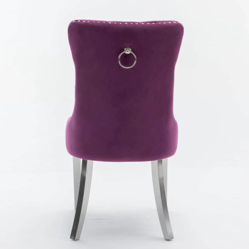 Sedia da pranzo trapuntata in velluto verde oliva / viola, gambe cromate, 1 posto