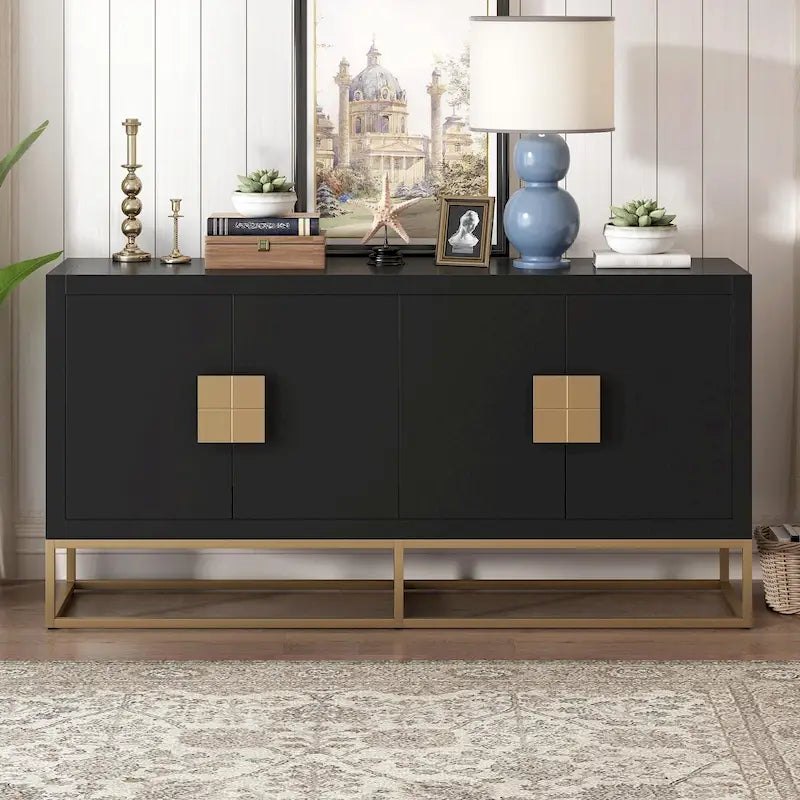 Credenza a 4 ante nera / bianca / blu notte con ripiani regolabili