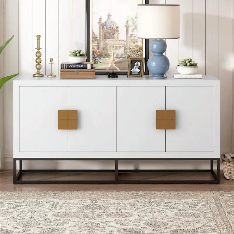 Credenza a 4 ante nera / bianca / blu notte con ripiani regolabili