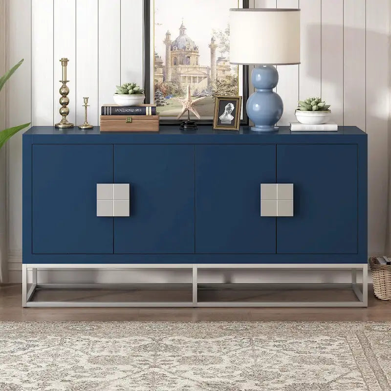 Credenza a 4 ante nera / bianca / blu notte con ripiani regolabili