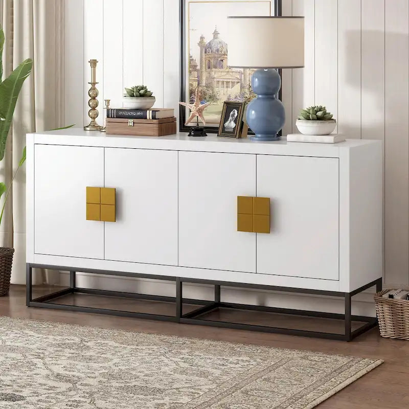 Credenza a 4 ante nera / bianca / blu notte con ripiani regolabili