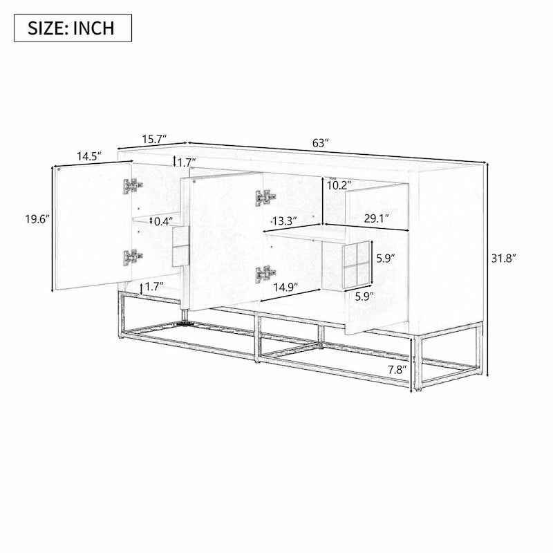 Credenza a 4 ante nera / bianca / blu notte con ripiani regolabili