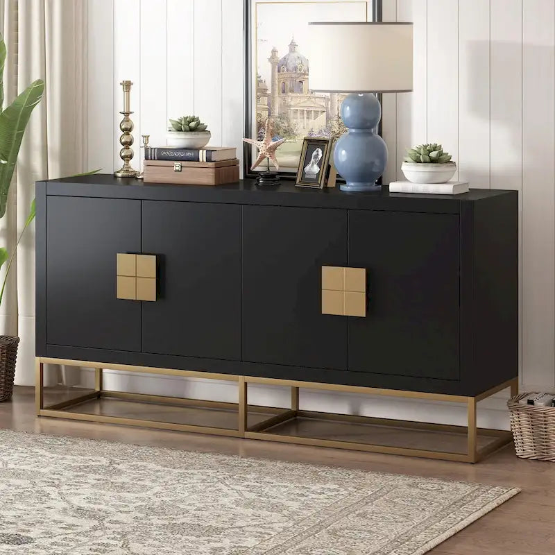 Credenza a 4 ante nera / bianca / blu notte con ripiani regolabili