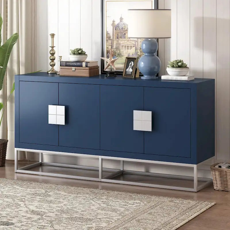 Credenza a 4 ante nera / bianca / blu notte con ripiani regolabili