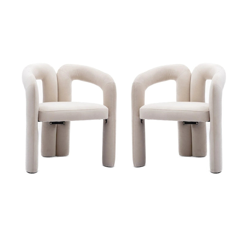 Sedia da pranzo con braccioli e schienale a botte in velluto beige/oliva/nero, set da 2