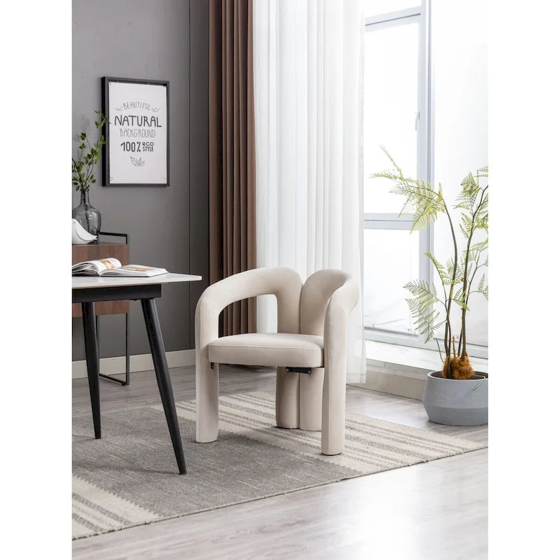 Sedia da pranzo con braccioli e schienale a botte in velluto beige/oliva/nero, set da 2
