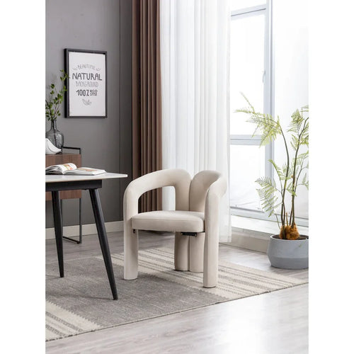 Sedia da pranzo con braccioli e schienale a botte in velluto beige/oliva/nero, set da 2