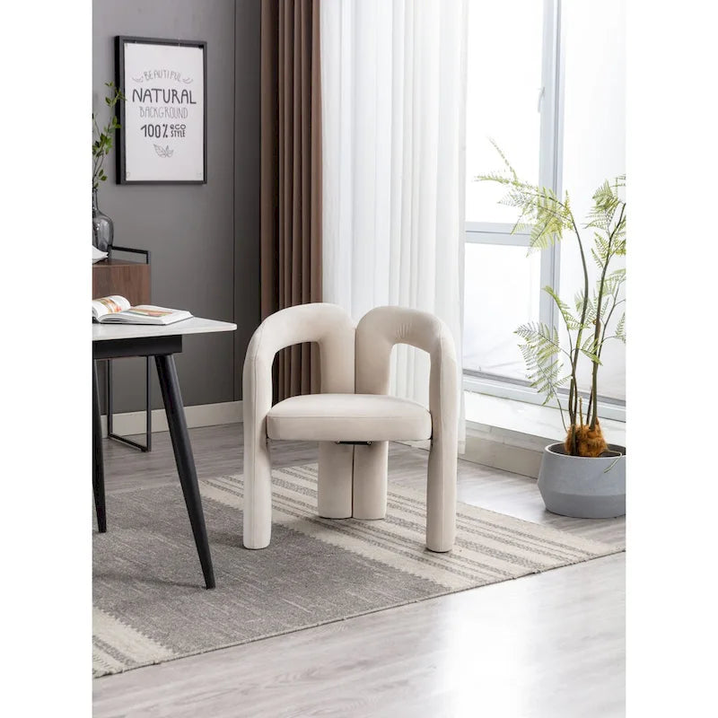 Sedia da pranzo con braccioli e schienale a botte in velluto beige/oliva/nero, set da 2