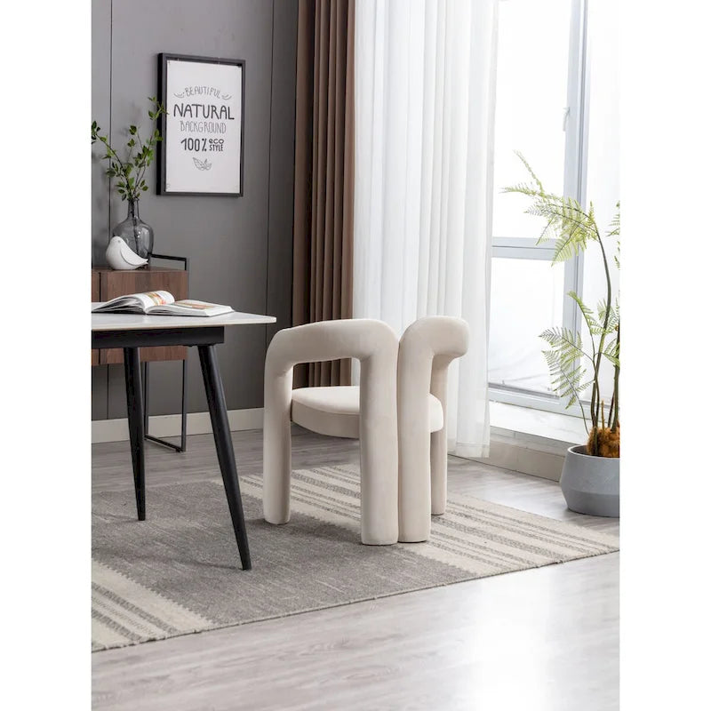 Sedia da pranzo con braccioli e schienale a botte in velluto beige/oliva/nero, set da 2