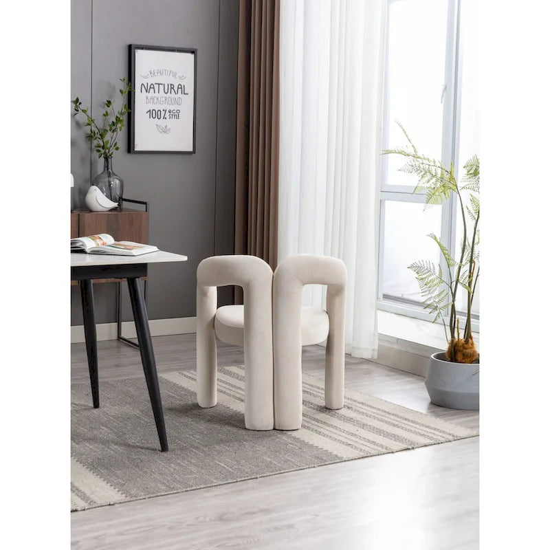 Sedia da pranzo con braccioli e schienale a botte in velluto beige/oliva/nero, set da 2