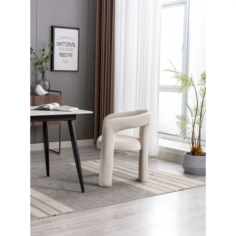 Sedia da pranzo con braccioli e schienale a botte in velluto beige/oliva/nero, set da 2