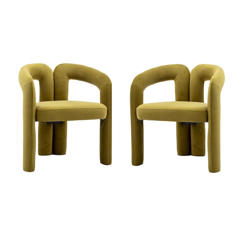 Sedia da pranzo con braccioli e schienale a botte in velluto beige/oliva/nero, set da 2