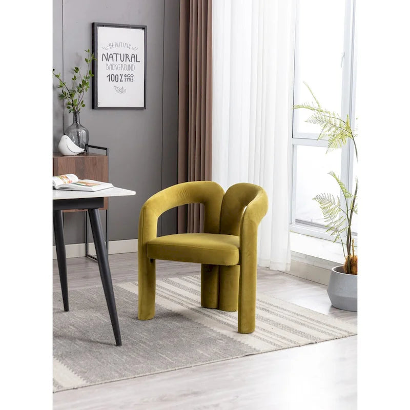 Sedia da pranzo con braccioli e schienale a botte in velluto beige/oliva/nero, set da 2