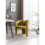 Sedia da pranzo con braccioli e schienale a botte in velluto beige/oliva/nero, set da 2