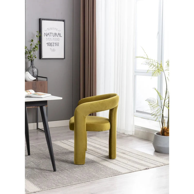 Sedia da pranzo con braccioli e schienale a botte in velluto beige/oliva/nero, set da 2