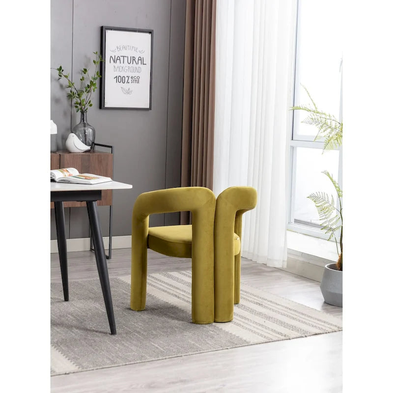 Sedia da pranzo con braccioli e schienale a botte in velluto beige/oliva/nero, set da 2