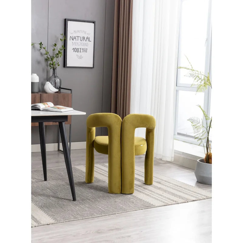Sedia da pranzo con braccioli e schienale a botte in velluto beige/oliva/nero, set da 2