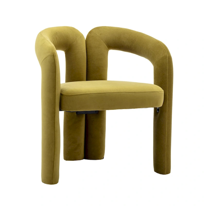 Sedia da pranzo con braccioli e schienale a botte in velluto beige/oliva/nero, set da 2
