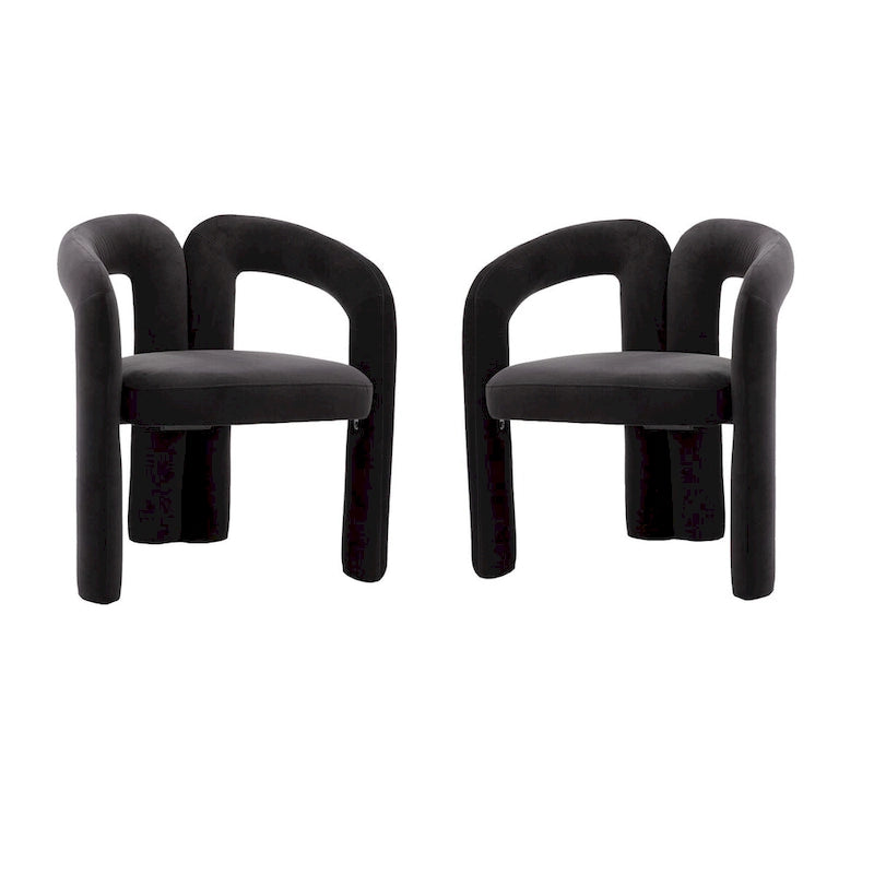 Sedia da pranzo con braccioli e schienale a botte in velluto beige/oliva/nero, set da 2