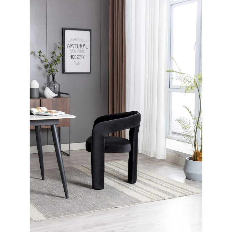 Sedia da pranzo con braccioli e schienale a botte in velluto beige/oliva/nero, set da 2