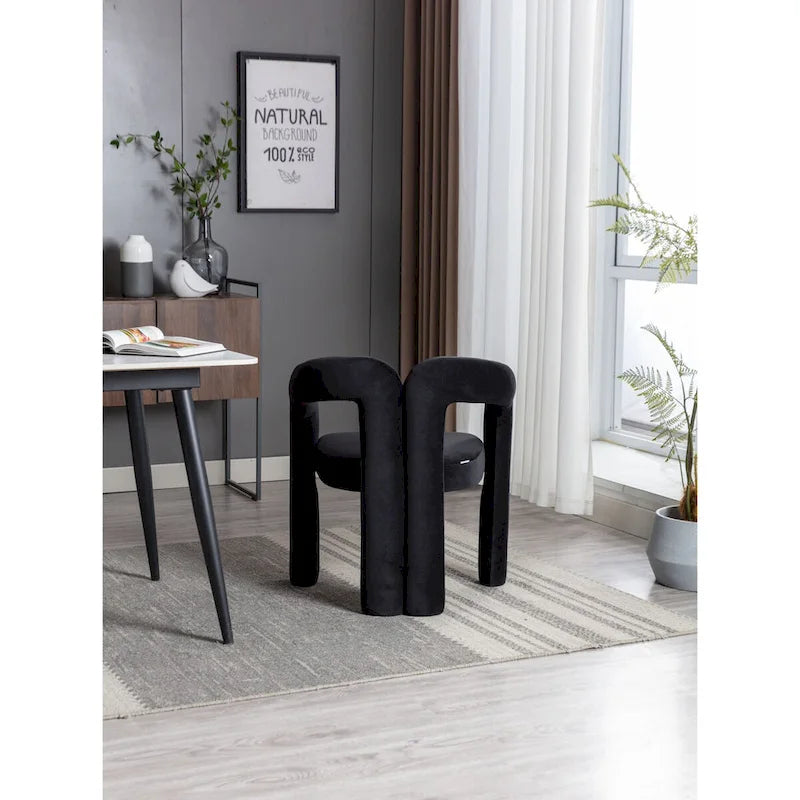 Sedia da pranzo con braccioli e schienale a botte in velluto beige/oliva/nero, set da 2
