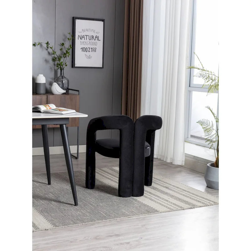 Sedia da pranzo con braccioli e schienale a botte in velluto beige/oliva/nero, set da 2