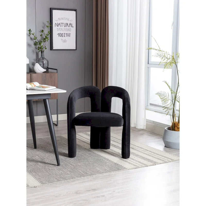 Sedia da pranzo con braccioli e schienale a botte in velluto beige/oliva/nero, set da 2