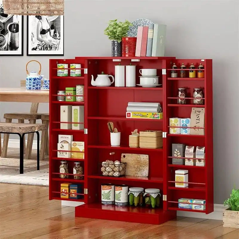 Mobiletto portaoggetti autoportante con ante e ripiani regolabili blu / rosso / grigio / bianco, 1 persona