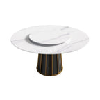 Tavolo da pranzo rotondo bianco con piano in pietra sinterizzata e lazy Susan, posti a sedere 6–8