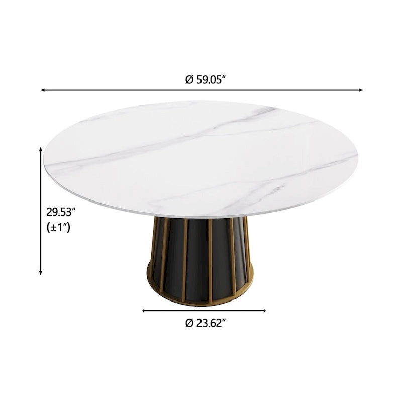Tavolo da pranzo rotondo bianco con piano in pietra sinterizzata e lazy Susan, posti a sedere 6–8