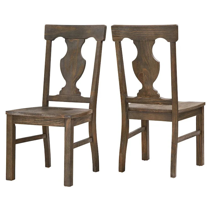 Sedia da pranzo Brown Fiddle Back, stile rustico, set da 2