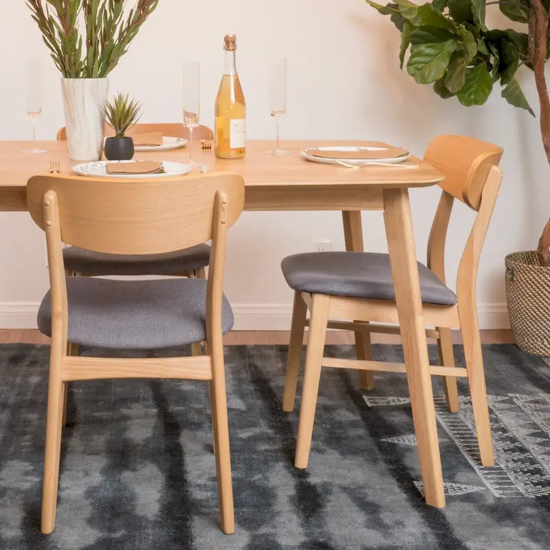Sedie da Pranzo Imbottite, Stile Mid-Century, Set da 2 (Grigio Scuro / Beige Chiaro)