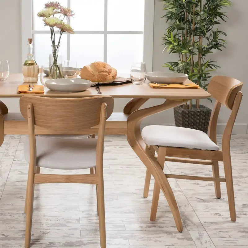 Sedie da Pranzo Imbottite, Stile Mid-Century, Set da 2 (Grigio Scuro / Beige Chiaro)