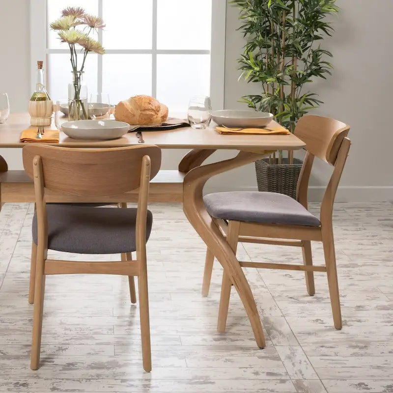 Sedie da Pranzo Imbottite, Stile Mid-Century, Set da 2 (Grigio Scuro / Beige Chiaro)