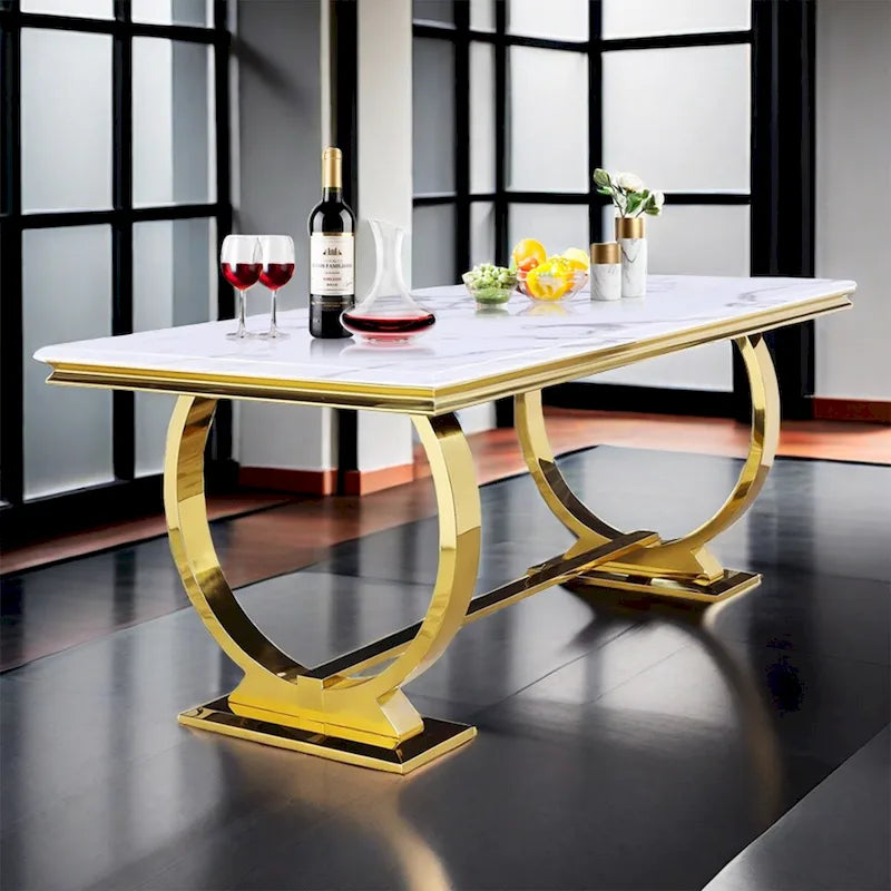 Tavolo da pranzo rettangolare specchiato bianco/argento/nero, 8 posti a sedere
