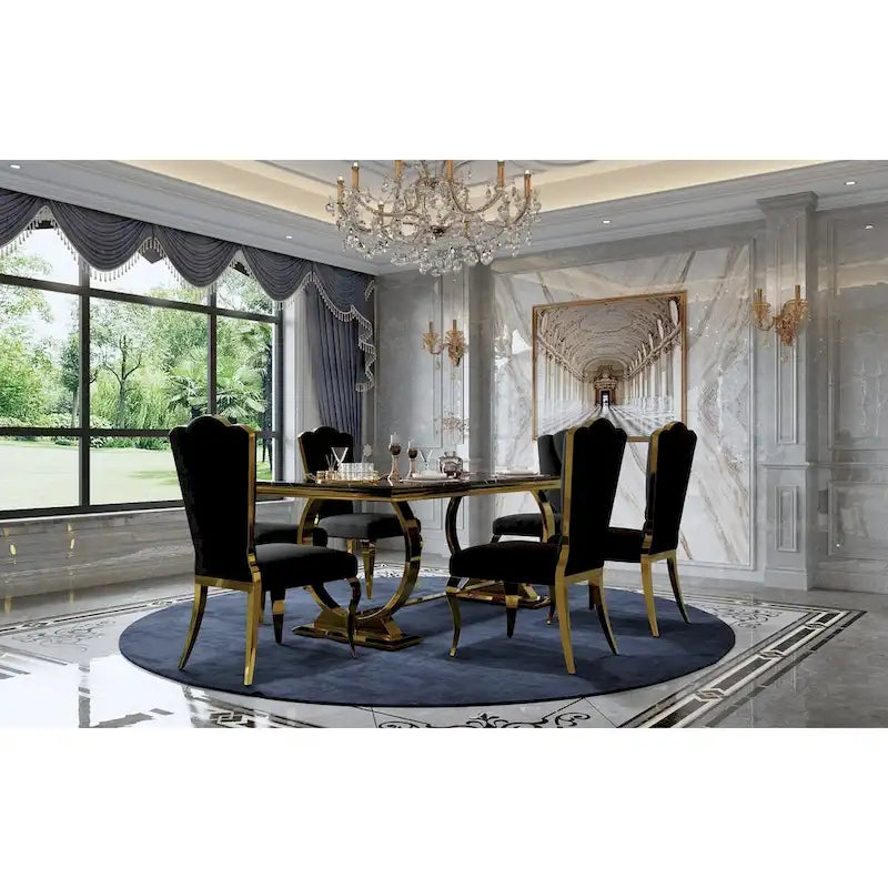 Tavolo da pranzo rettangolare specchiato bianco/argento/nero, 8 posti a sedere