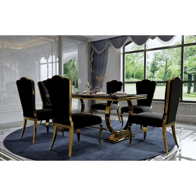 Tavolo da pranzo rettangolare specchiato bianco/argento/nero, 8 posti a sedere