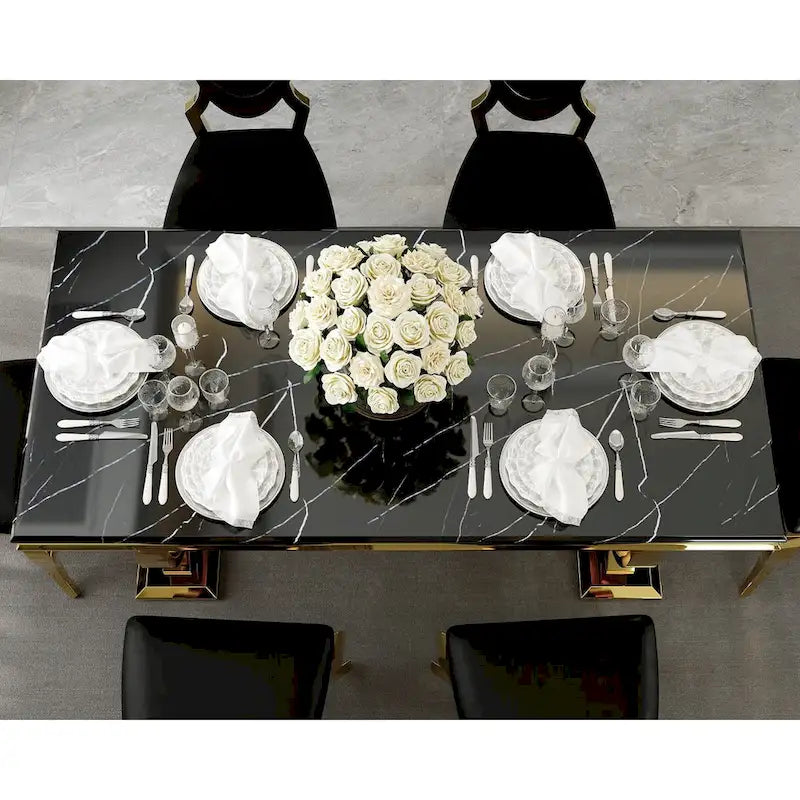 Tavolo da pranzo rettangolare specchiato bianco/argento/nero, 8 posti a sedere